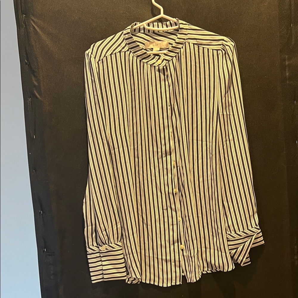 LOFT woman’s  Black and White Striped Button Down Shirt